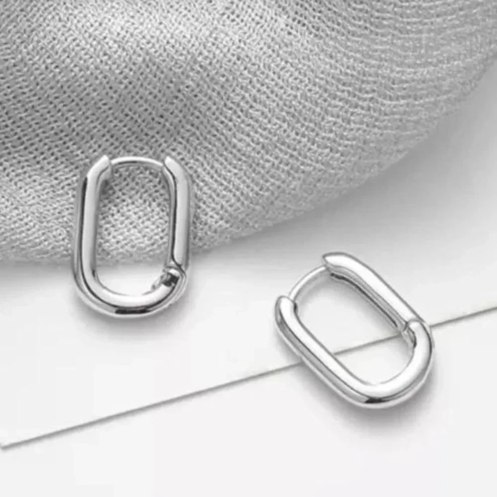 OVAL HOOPS 925 STERLING SILVER EARRINGS - Picture 1 of 6